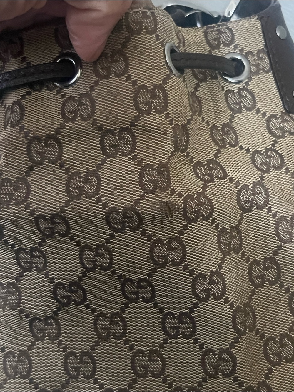 Gucci Beige Brown GG Canvas Drawstring Shoulder Bag small - Picture 5 of 16